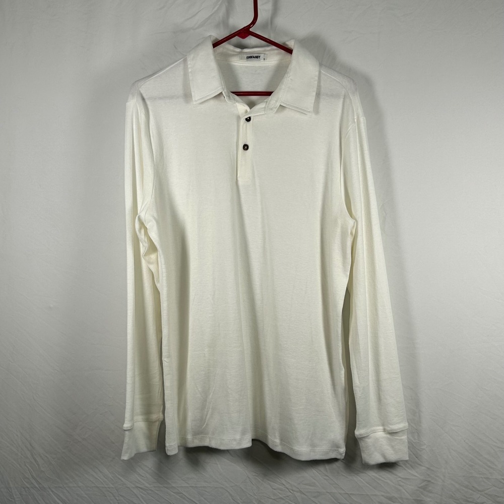 Coofandy Polo Shirt Mens Medium White Long‎ Sleeve Knit Casual Minimalist